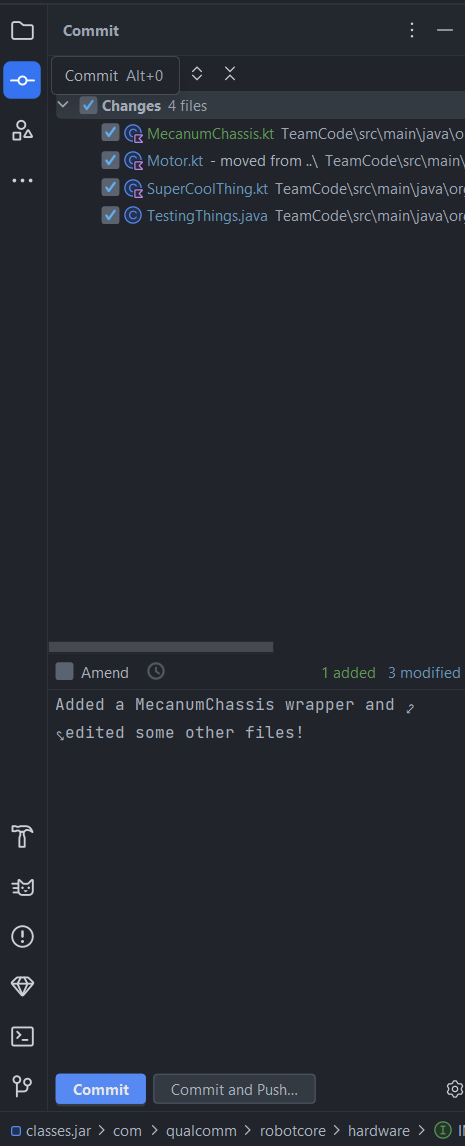 The commit menu